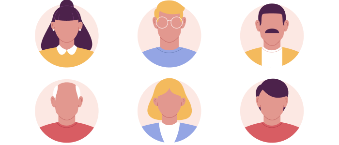 Graphic showing cartoon profile pictures of six users.