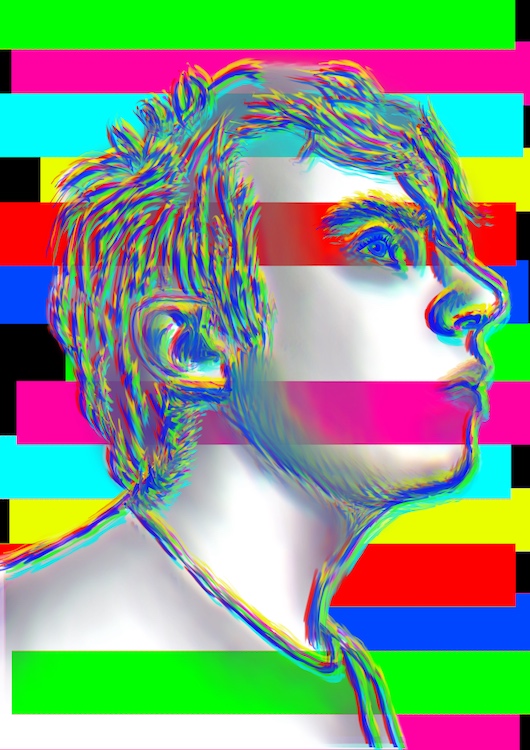 Self portrait of a man in a glitchy colofrul style