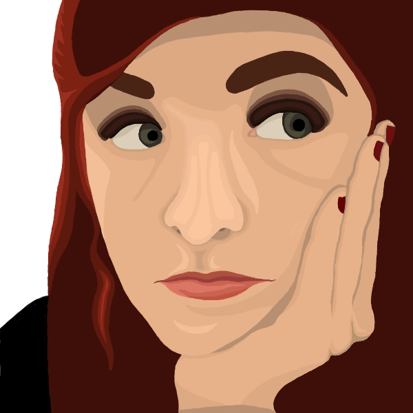 Stylized digital drawing of a woman with her face in her hand
