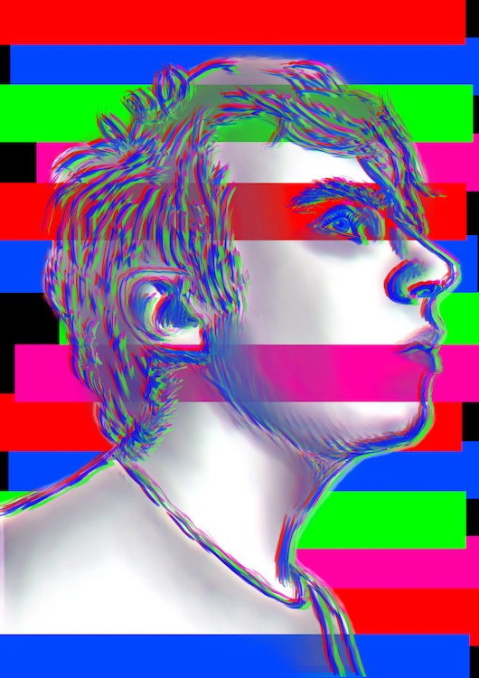 Self portrait of a man in a glitchy coloful style