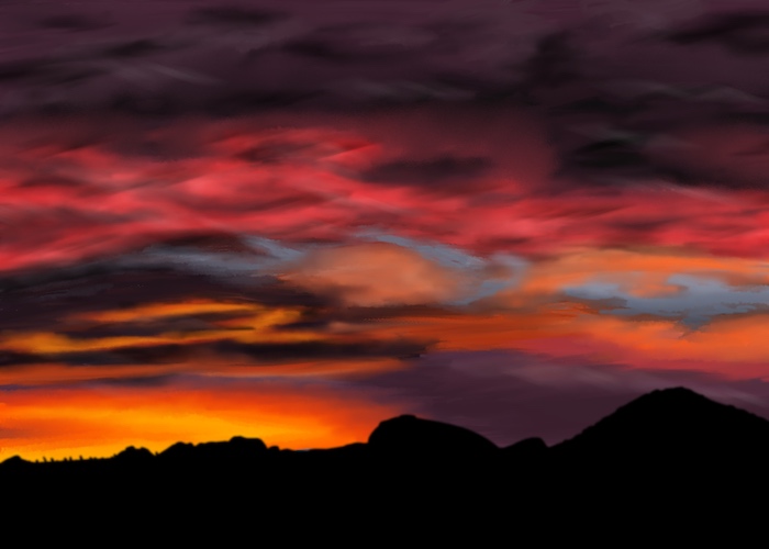 Digital drawing of desert sunset