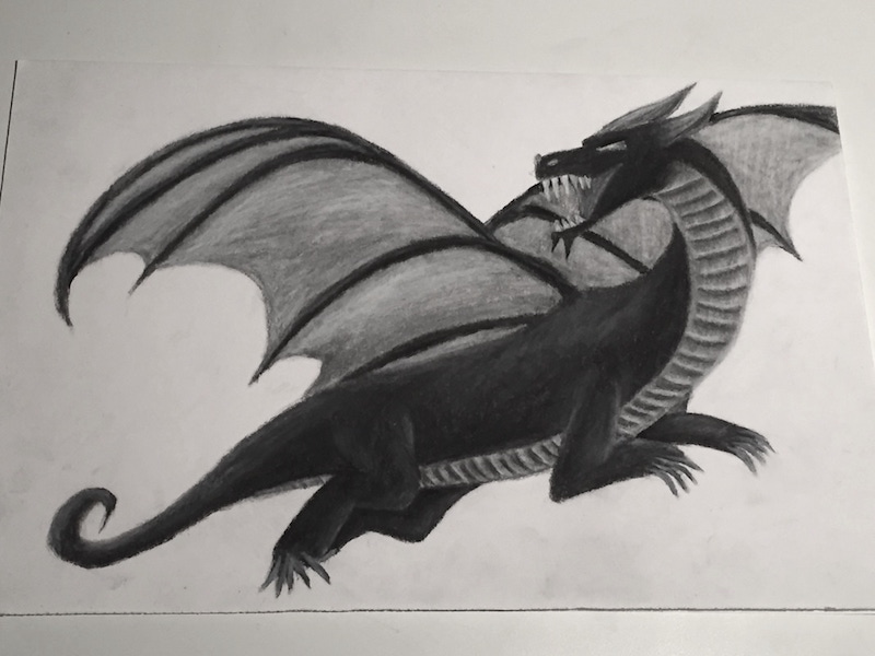 Charcoal drawing of a dragon