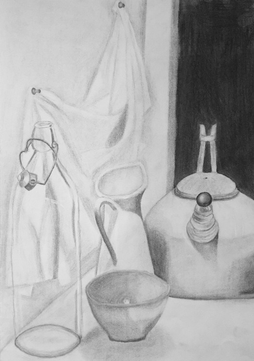 Charcoal still life drawing